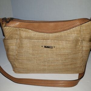 Rosetti Brown Weaved Olefin Zip Close Pockets Shoulder Bag W/crossbody Strap